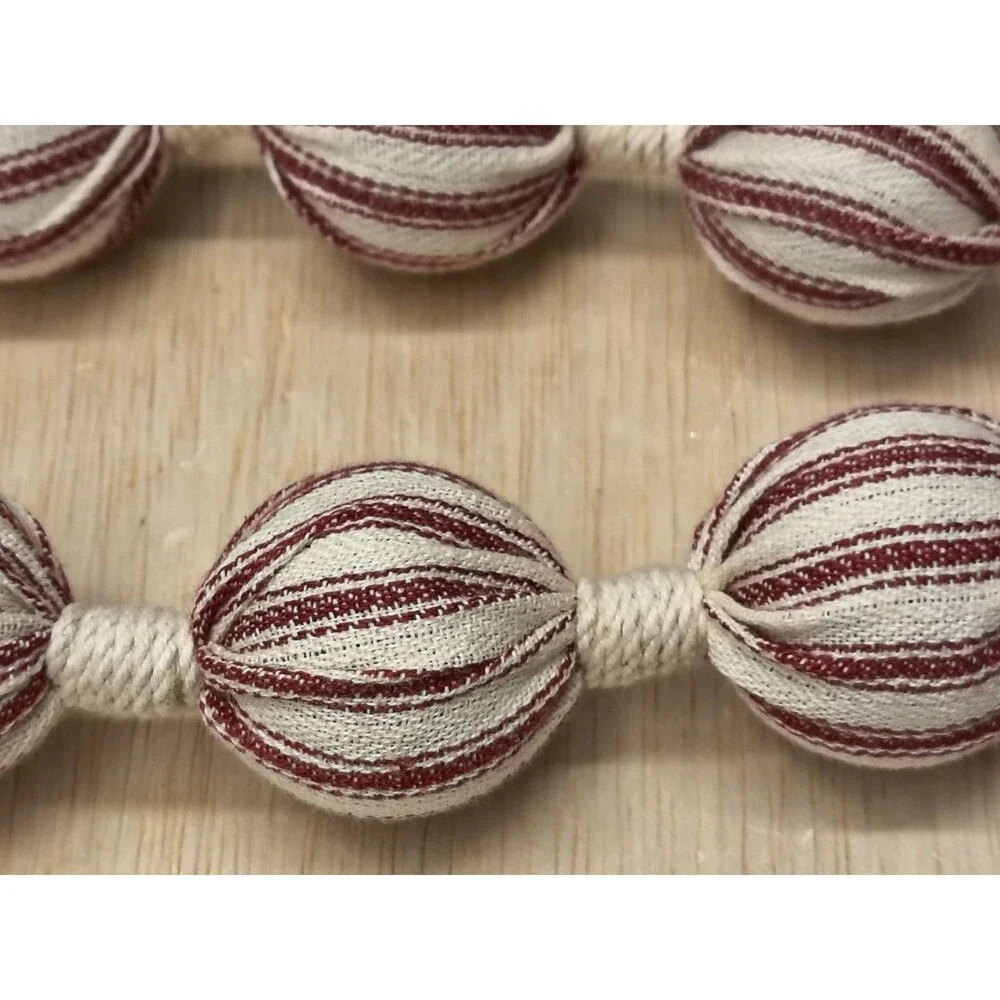 4 Magnolia Ticking Stripe Fabric Ball Garland Red & White